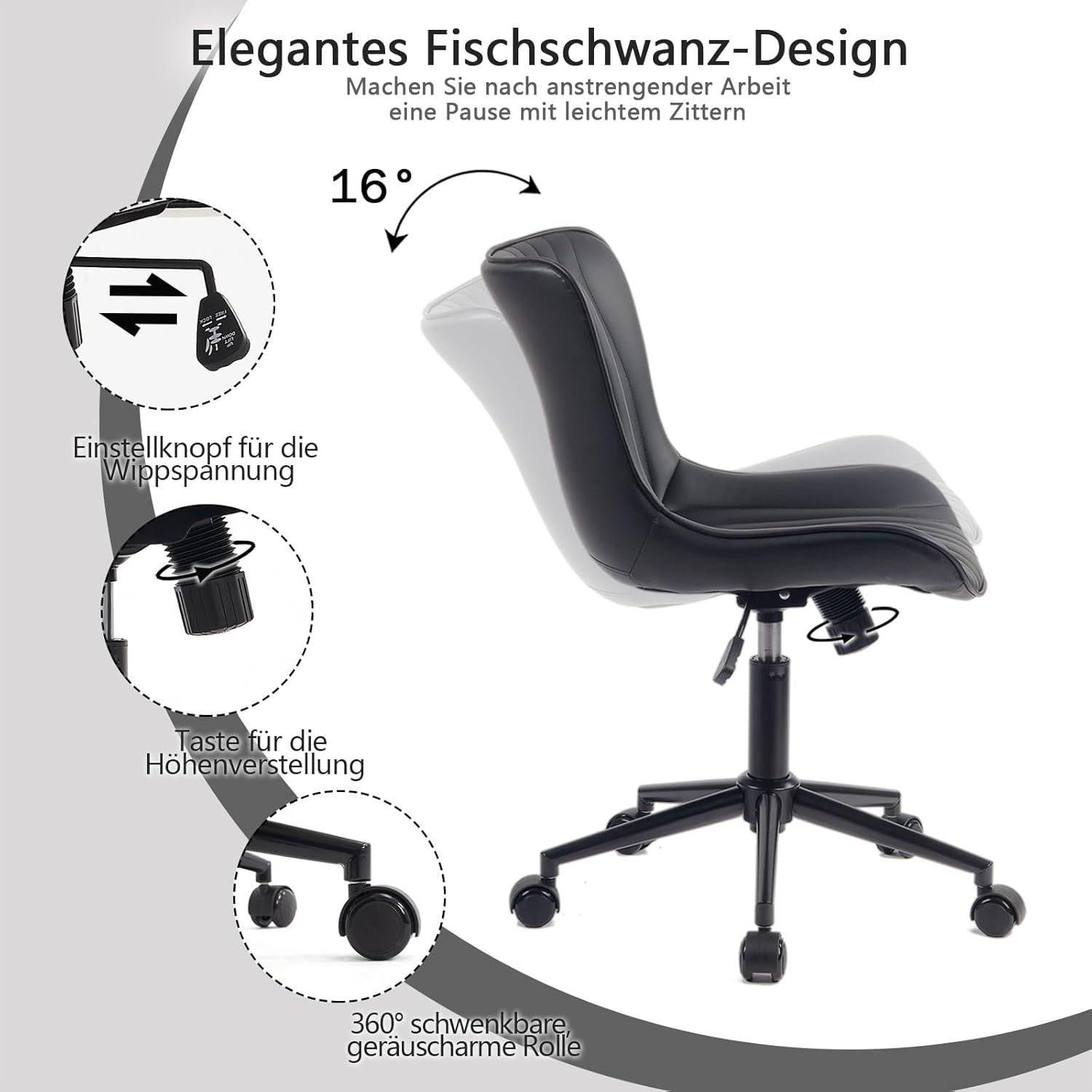 Ergonomischer Bürostuhl Fischschwanz-Design Rollen Höhenverstellbar