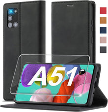 Samsung Galaxy A51 Hülle Leder Klappbar mit Schutzfolie