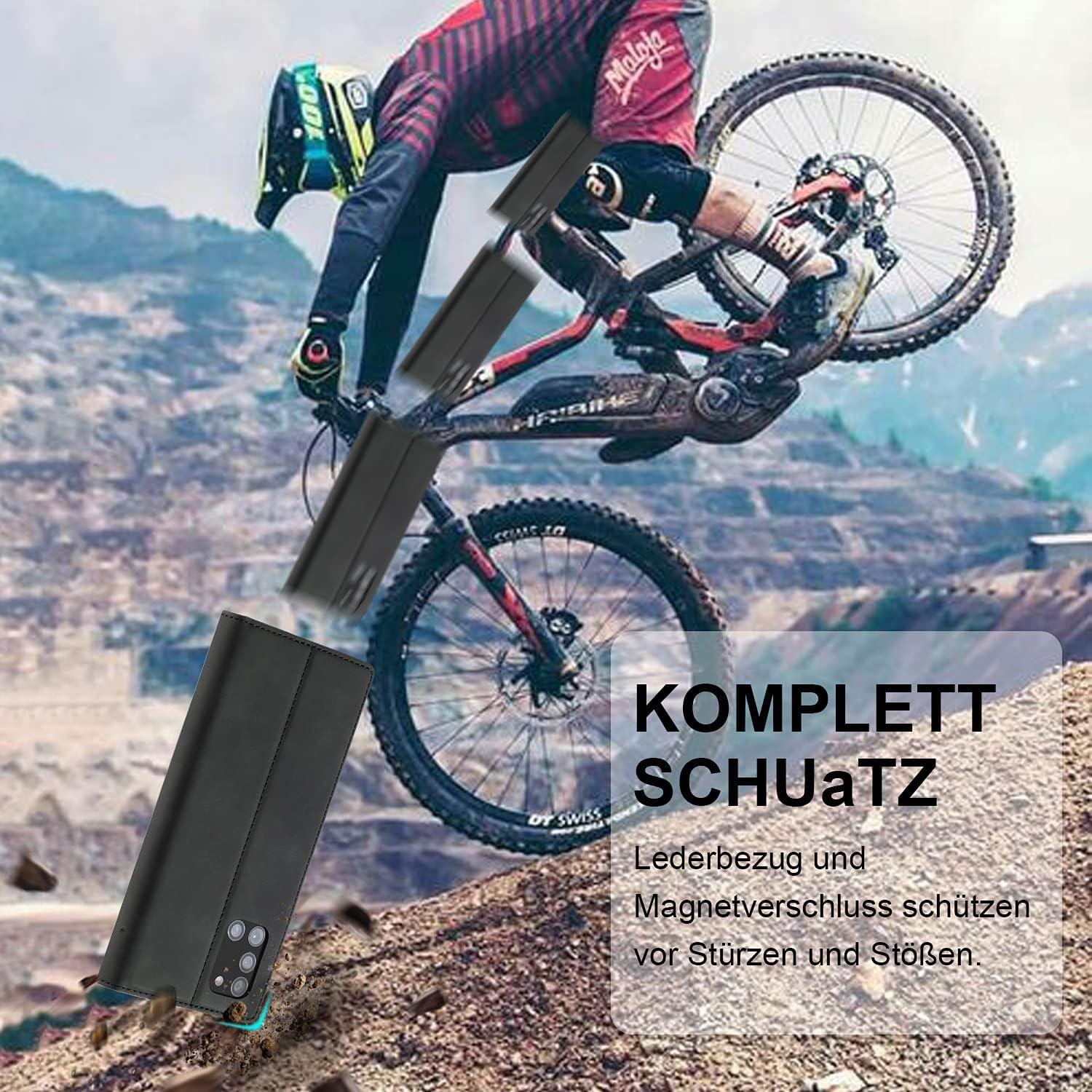 Samsung Galaxy A51 Hülle Leder Schutzfolie Flip Wallet Schwarz
