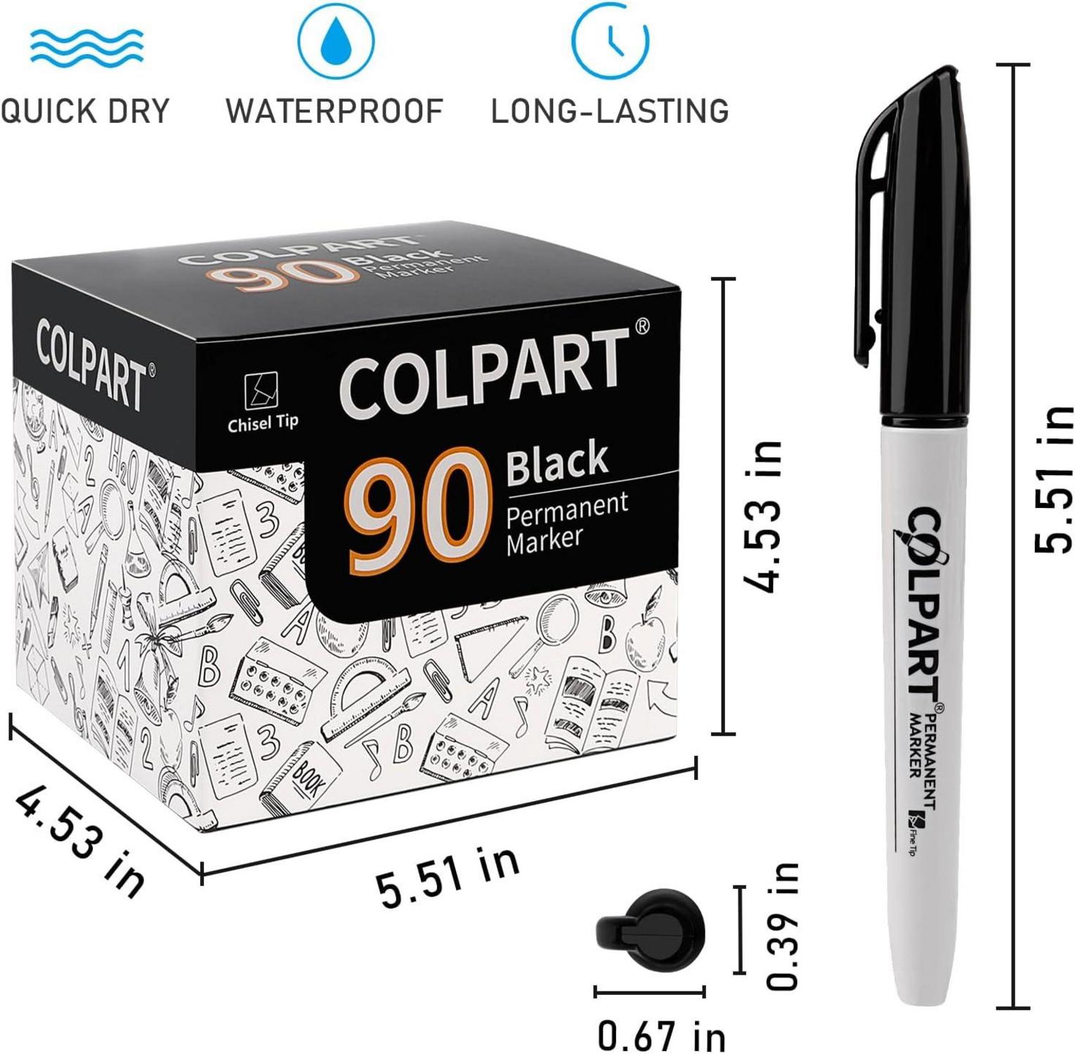 Permanent Marker Schwarz Keilspitze 90PCS - Wasserfest für