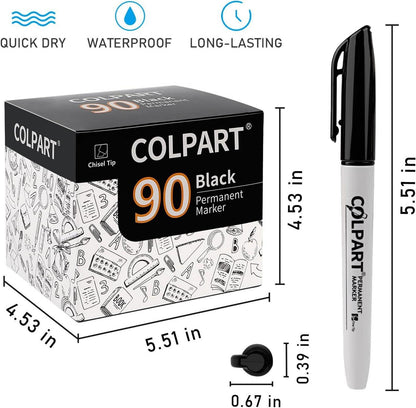 Permanent Marker Schwarz Keilspitze 90PCS - Wasserfest für