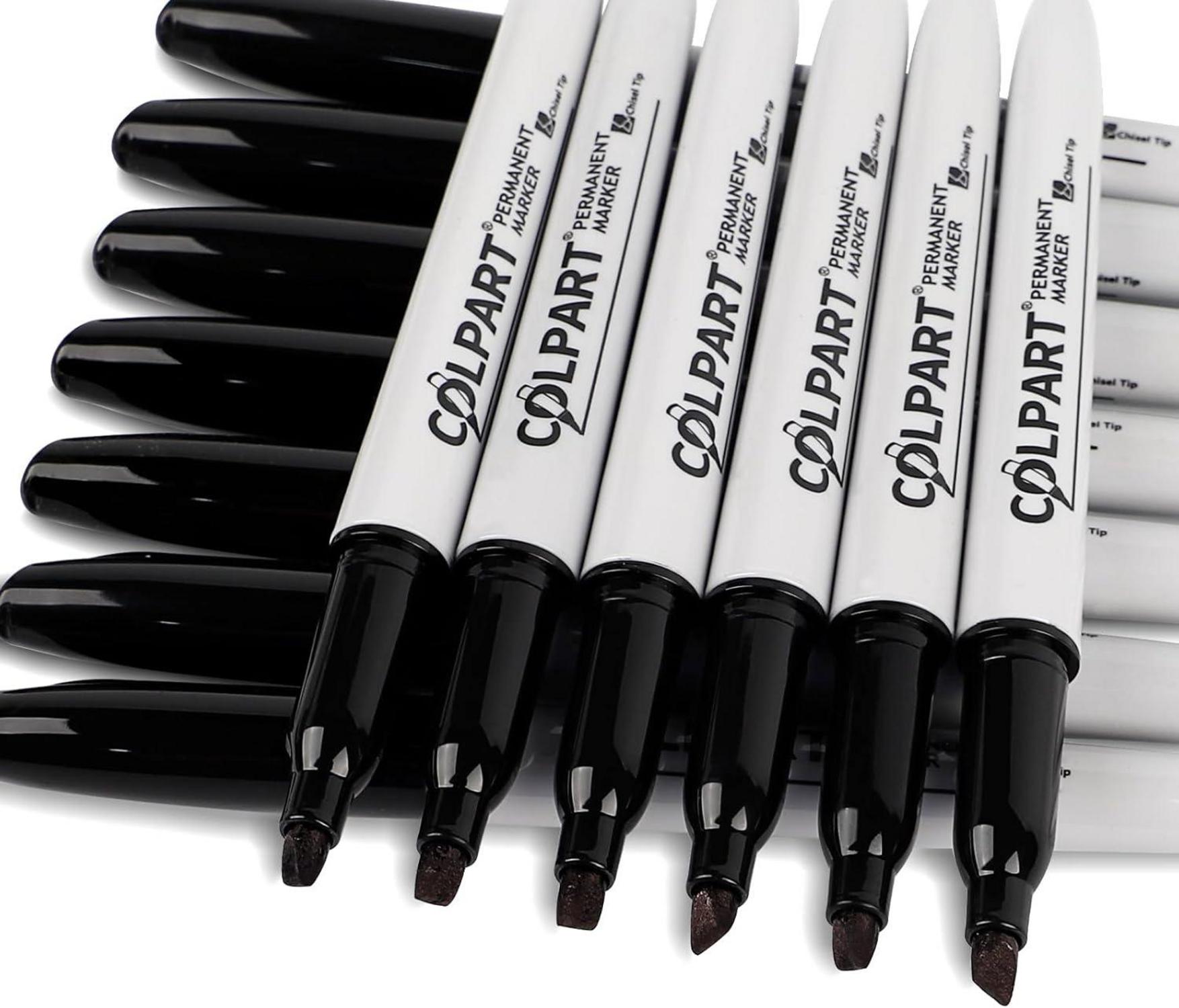 colpart Permanent-Marker Set, Schwarz, 90 Stück, 5mm Keilspitze, Wasserfest