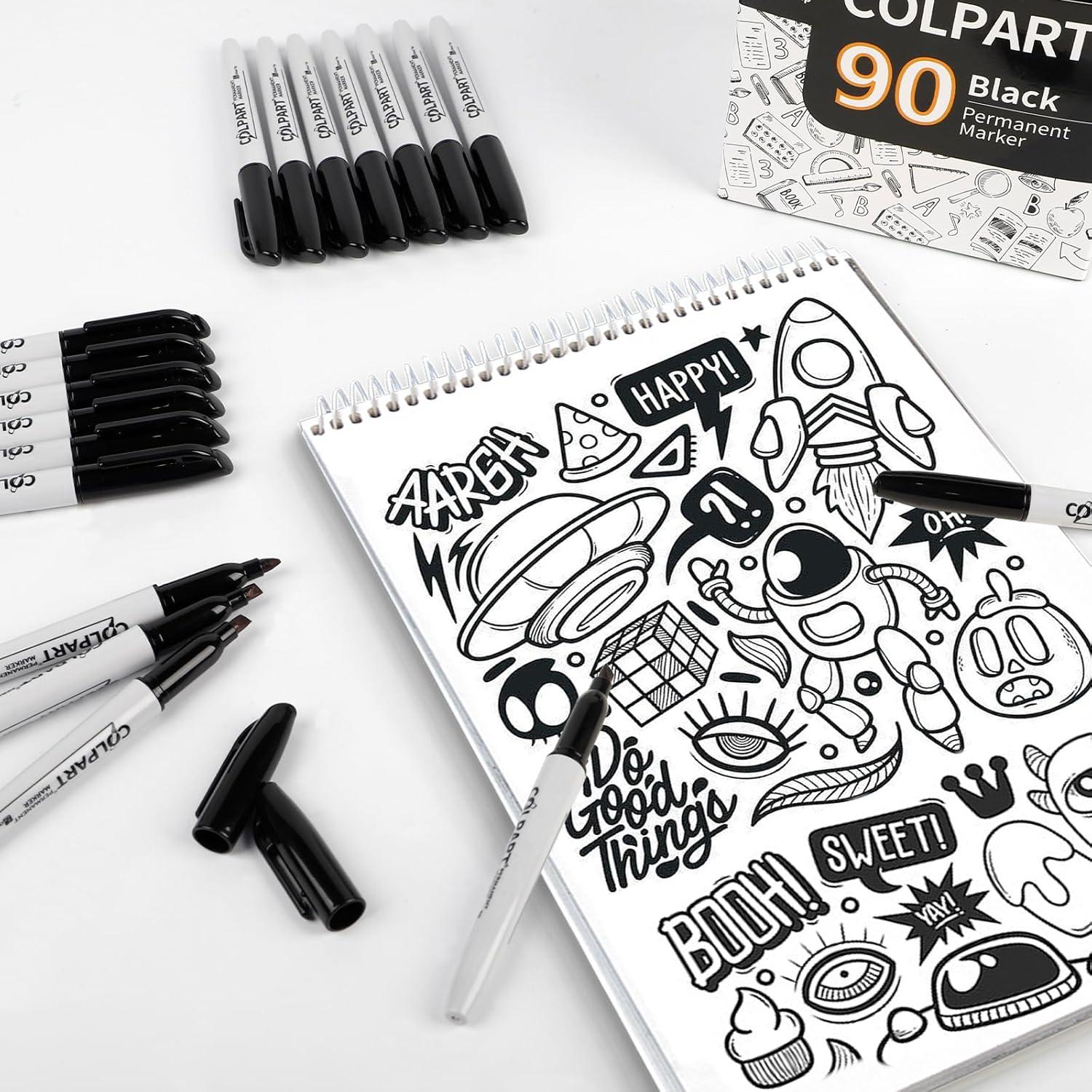 Permanent Marker Set 90PCS Keilspitze wasserfest für Zeichnen Malen Marker