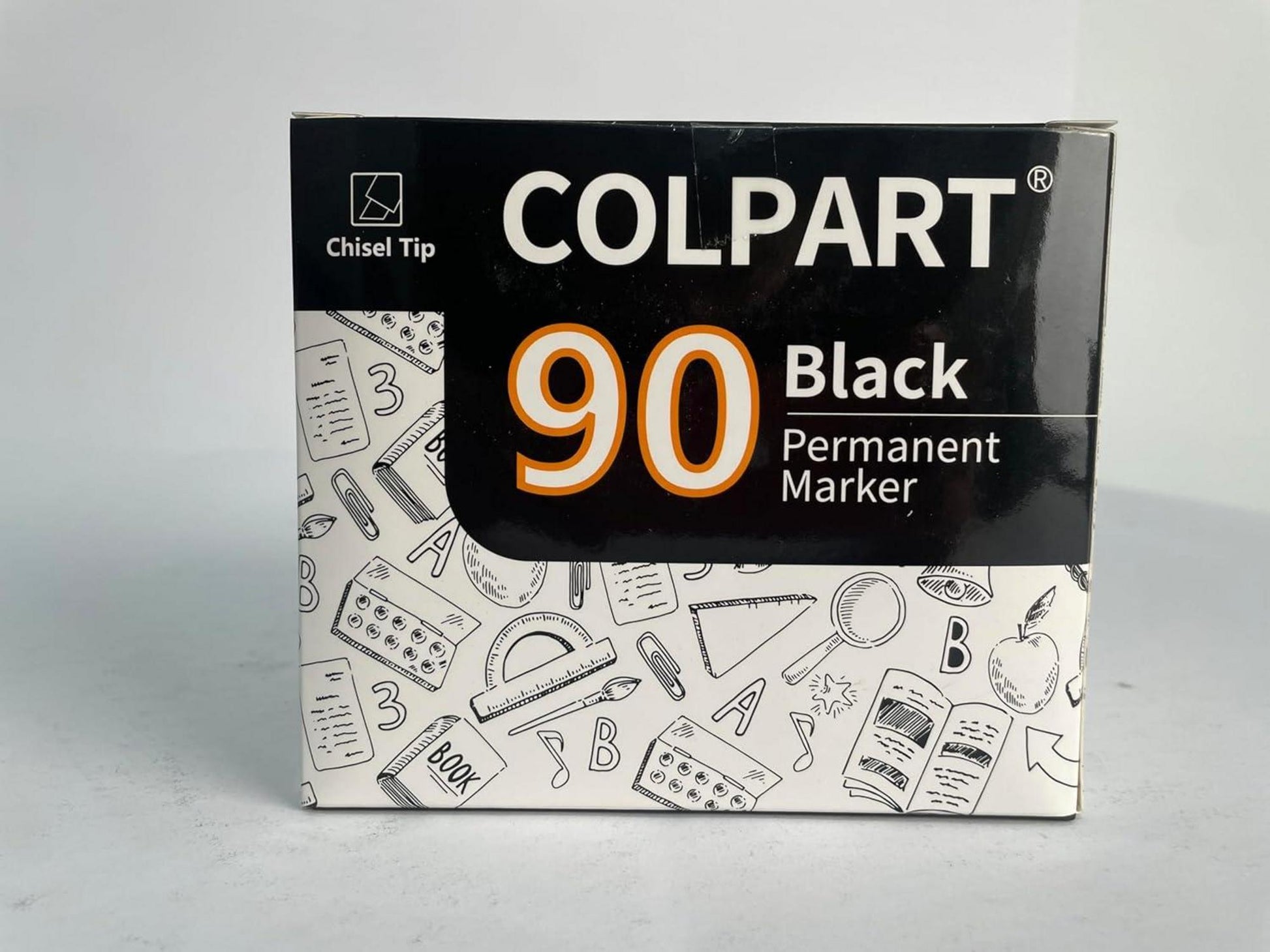 colpart Permanent-Marker Set, Schwarz, 90 Stück, 5mm Keilspitze, Wasserfest