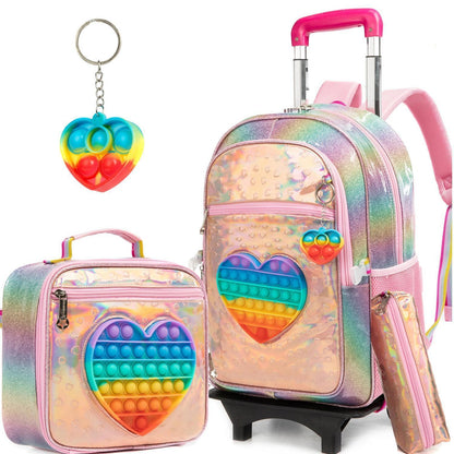 Schulranzen mit Rollen für Mädchen – Herz-Rosa Trolley Rucksack