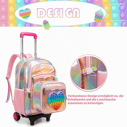 Schulranzen mit Rollen für Mädchen – Herz-Rosa Trolley Rucksack