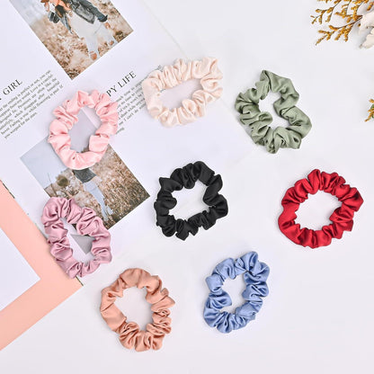 8er Set Seide Scrunchies Haargummis Damen Premium Satin 8