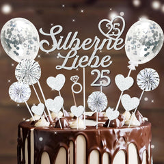 Tortendeko Silberhochzeit Liebe Cake Topper Glitzer 25 Hochzeitstag