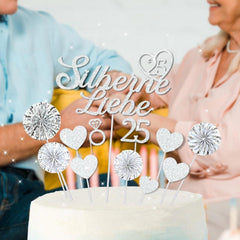 Tortendeko Silberhochzeit Liebe Cake Topper Glitzer 25 Hochzeitstag