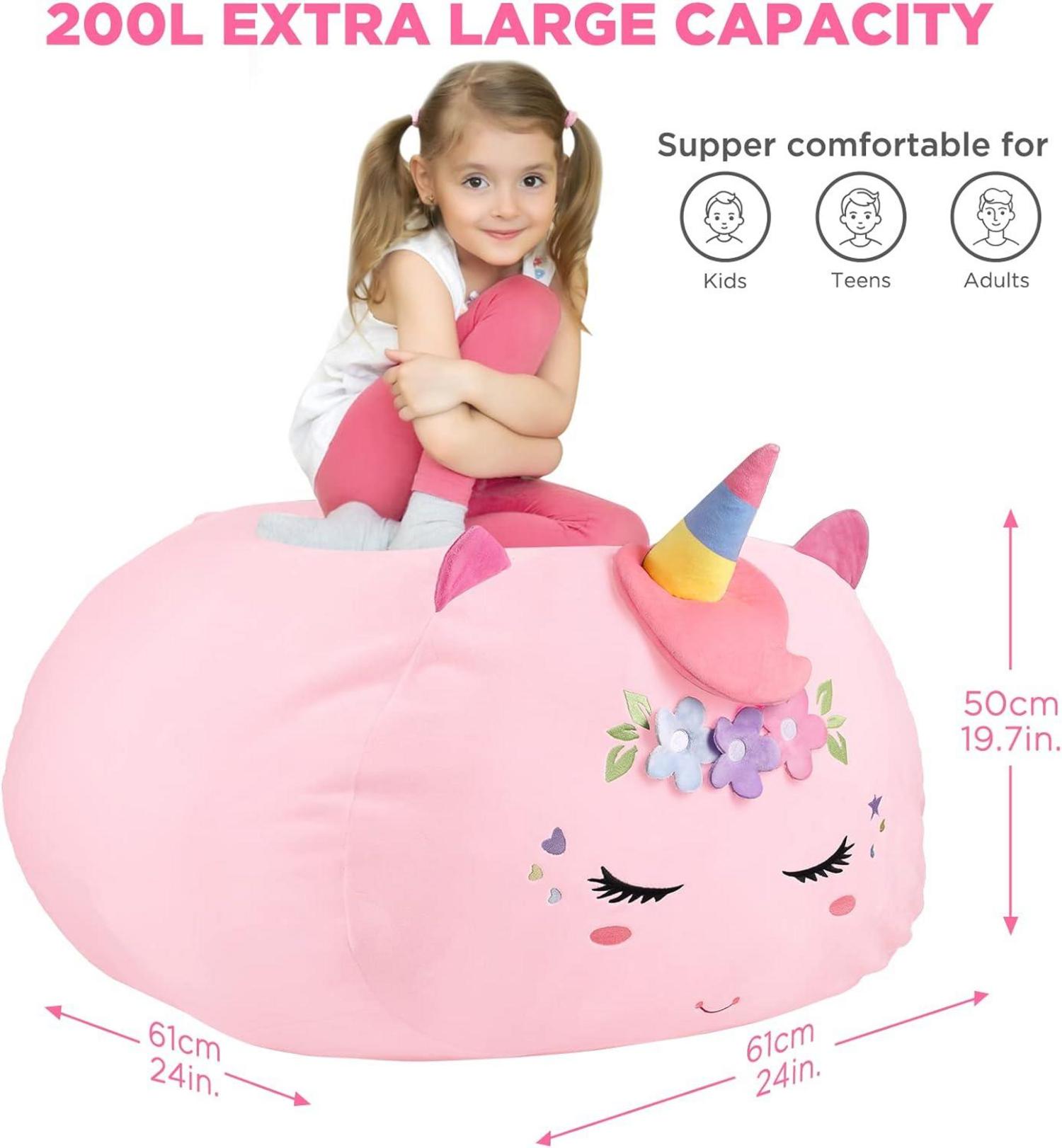 sitzsack aufbewahrung Kuscheltier Sitzsack Einhorn Aufbewahrung 200L XXL Rosa – LuxusKollektion