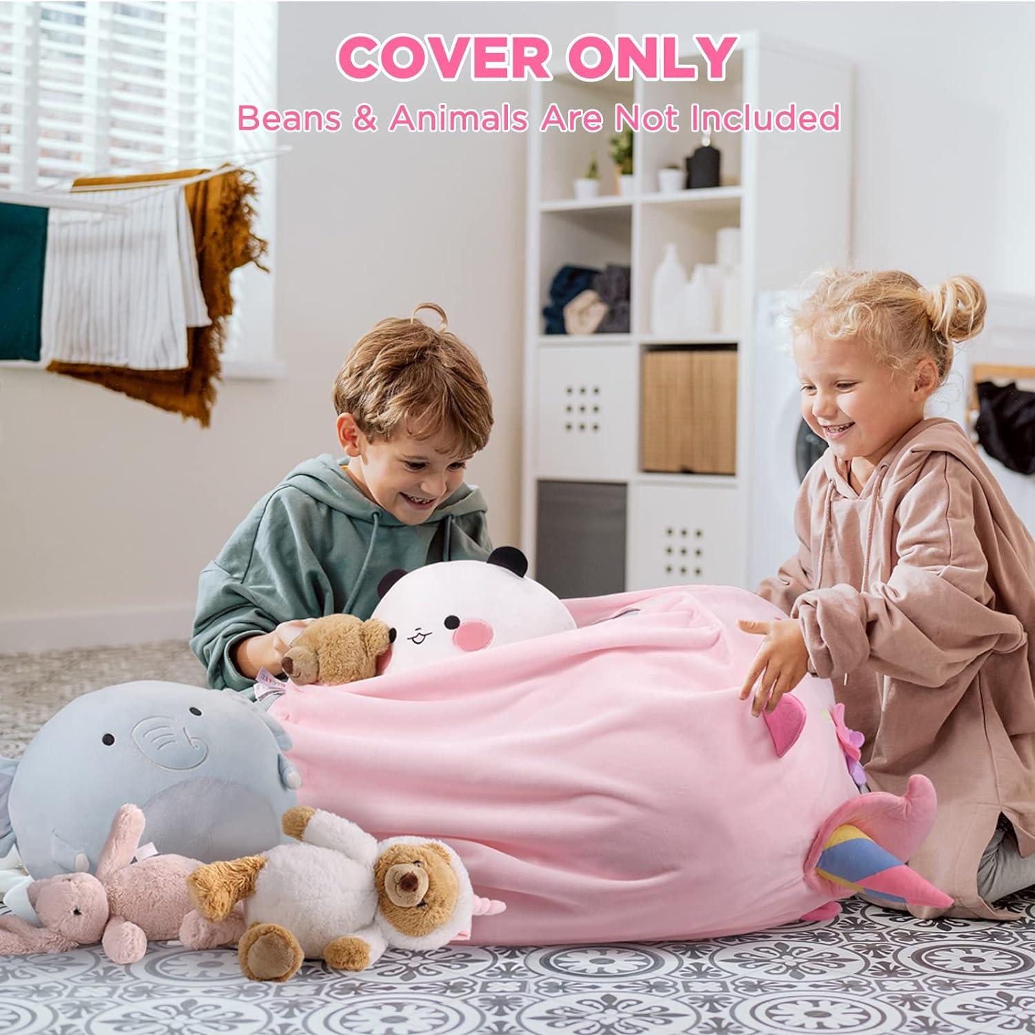 stofftier aufbewahrung sitzsack Kuscheltier Sitzsack Einhorn Aufbewahrung 200L XXL Rosa – LuxusKollektion