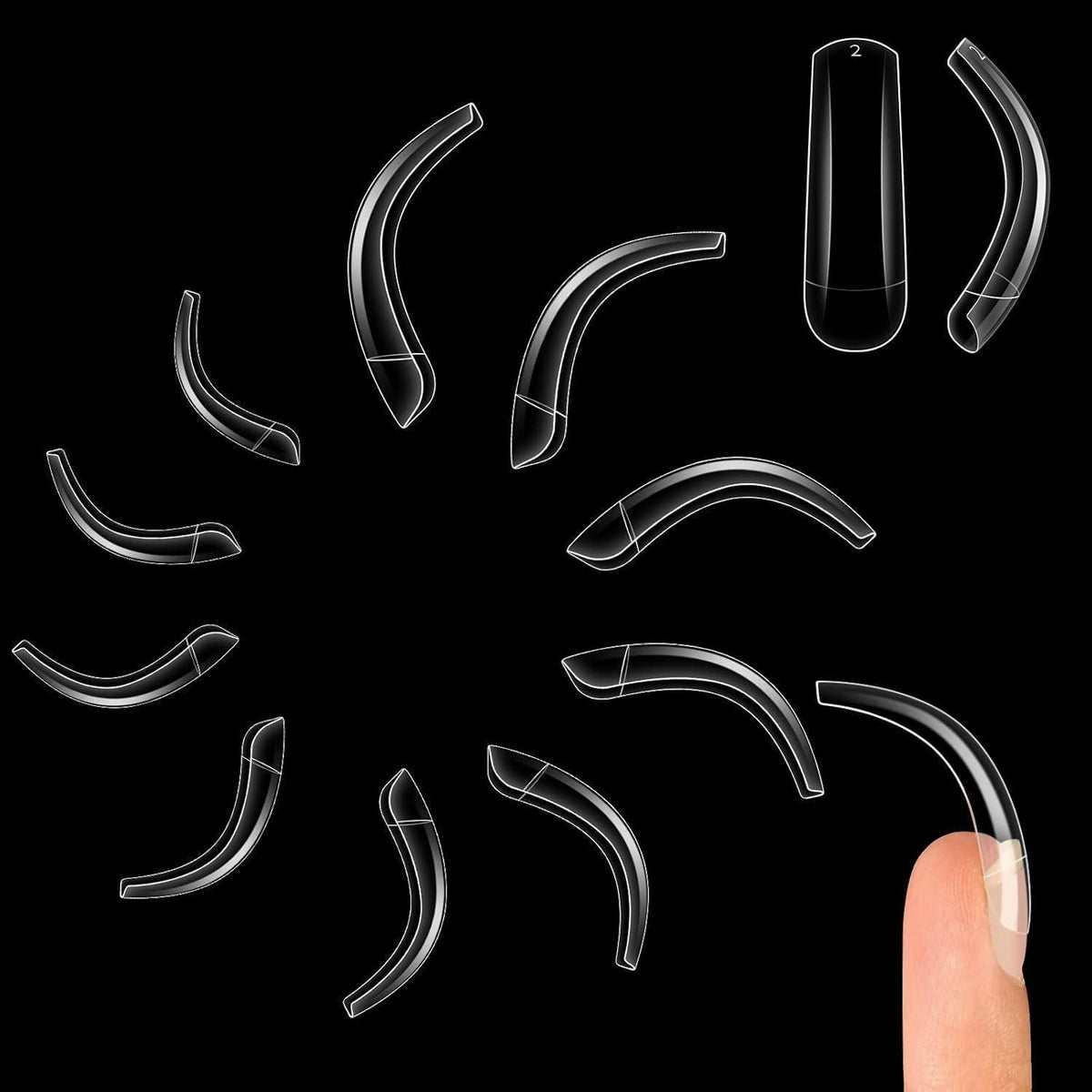 Lange quadratische Adlerkralle – transparente Nagelspitzen mit Kristallen