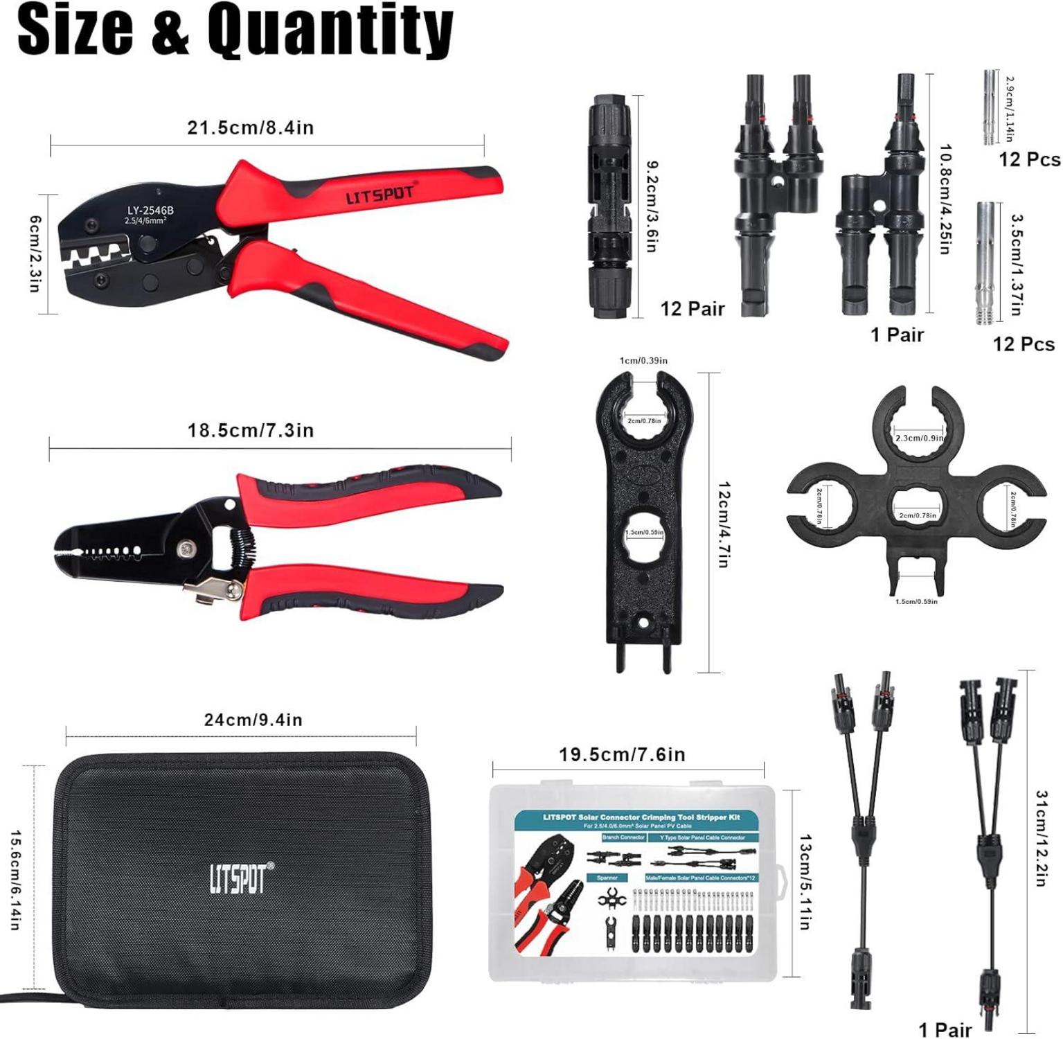 Crimpzange Solarstecker Set für 2,5/4/6 mm² PV Kabel, 12 Paar