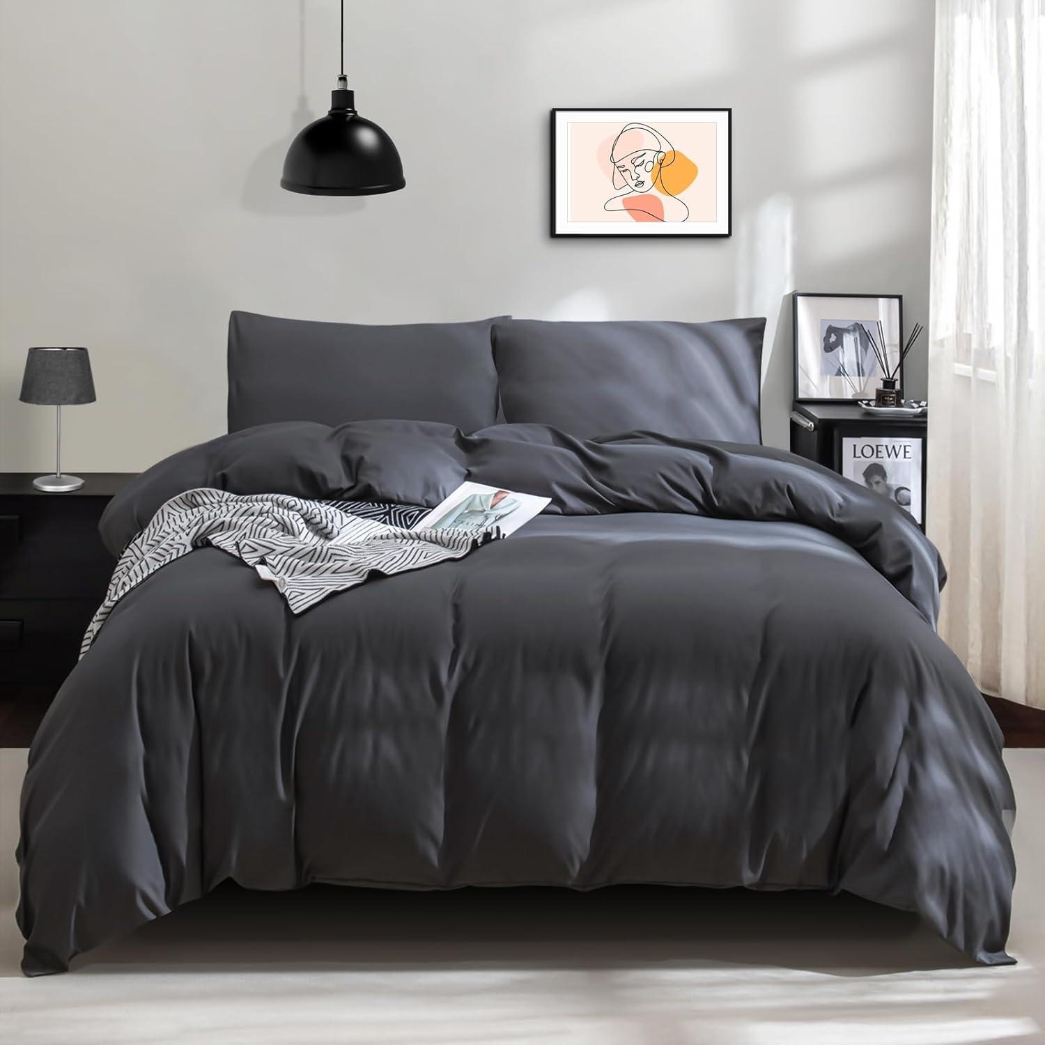 Bettwäsche Set 135x200 Anthrazit Mikrofaser Reißverschluss