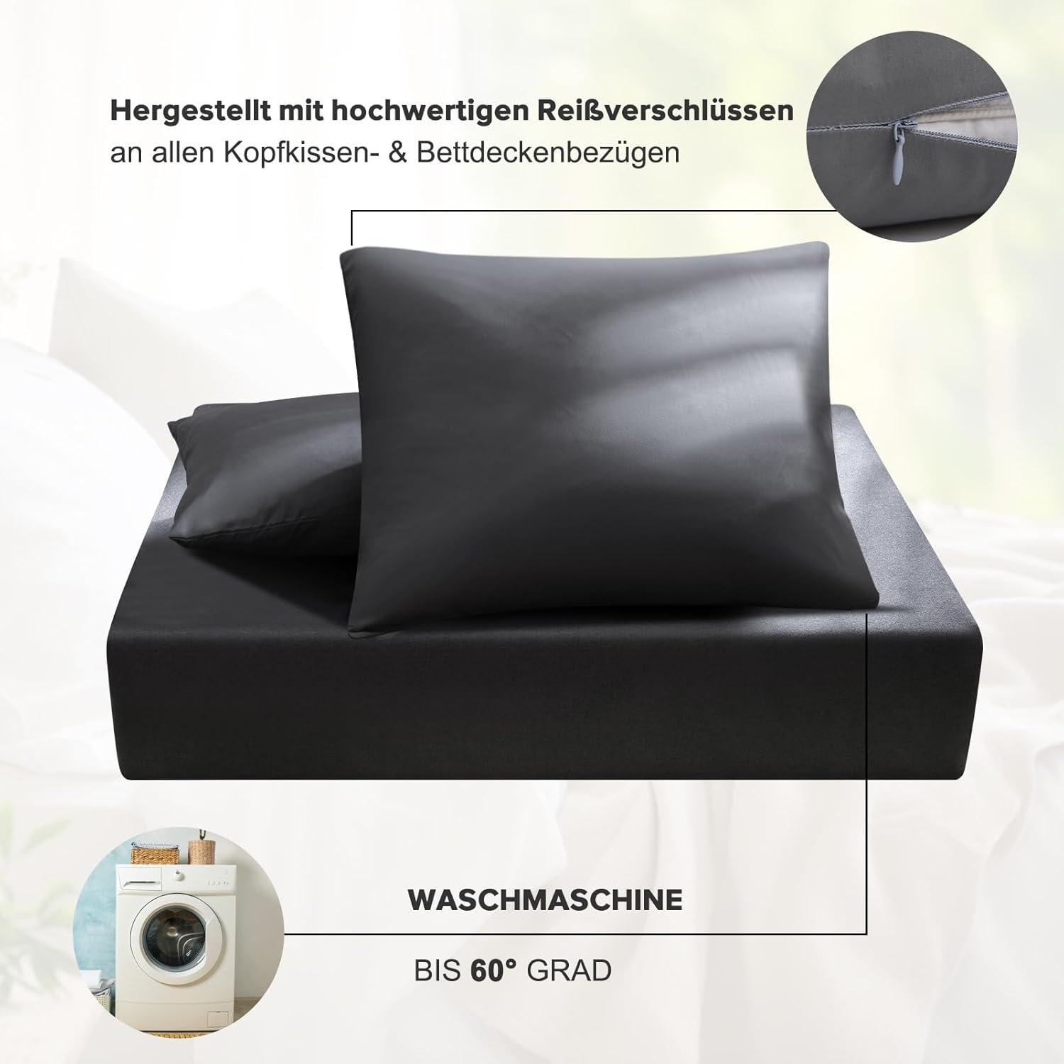 Bettwäsche Mikrofaser Anthrazit 135x200 2tlg Set Reißverschluss