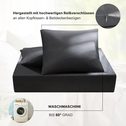 Bettwäsche Mikrofaser Anthrazit 135x200 2tlg Set Reißverschluss