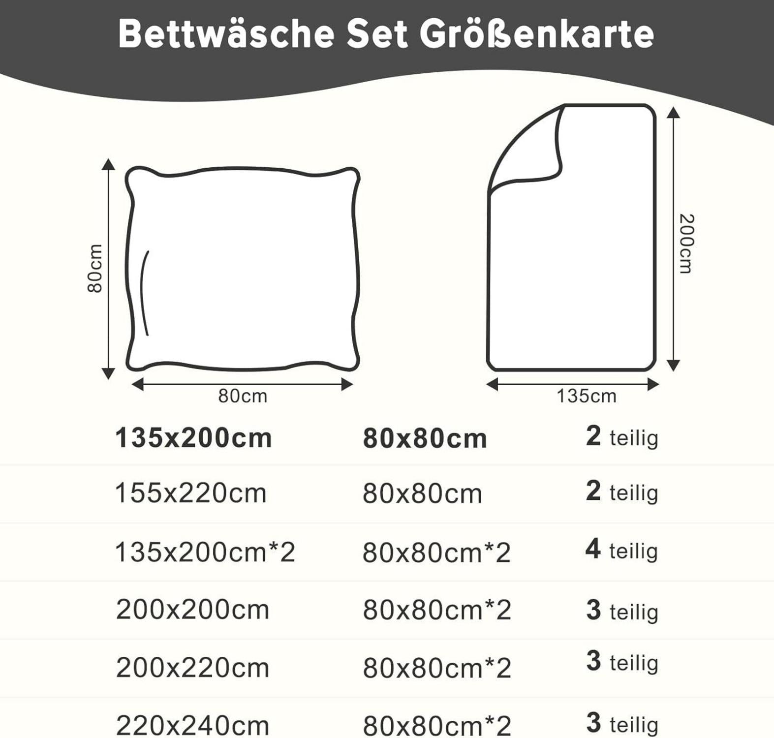 Bettwäsche Set 135x200 anthrazit Mikrofaser Kissenbezug 80x80 dunkelgrau