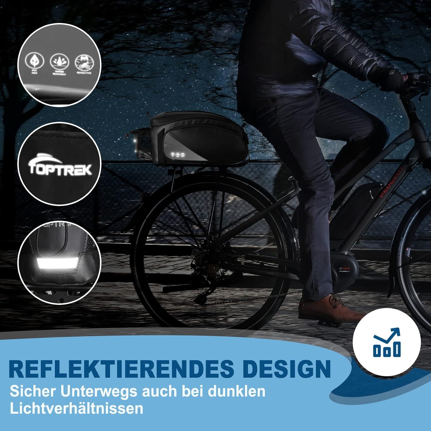 toptrek Gepäckträgertasche 12L wasserdicht reflektierend multifunktional mit Regenschutz