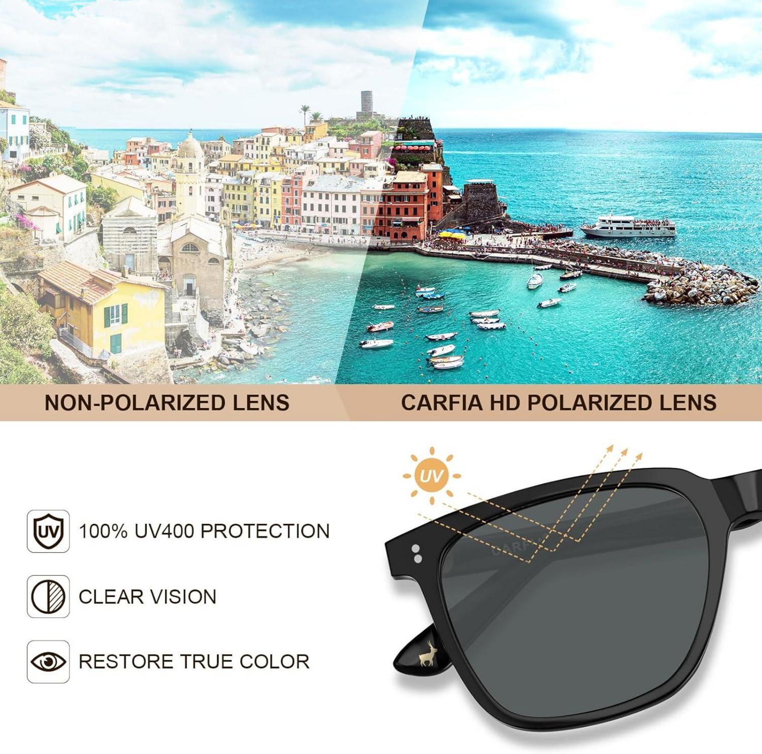 CARFIA Vintage Polarisierte Sonnenbrille Damen UV400 Schutz, Quadratische Acetatrahmen