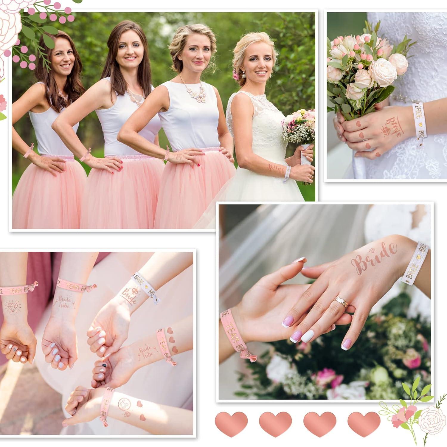 Herefun 12 Braut Team Tassen Cups Bride Tribe JGA Becher Armbänder Tattoo Strohhalme