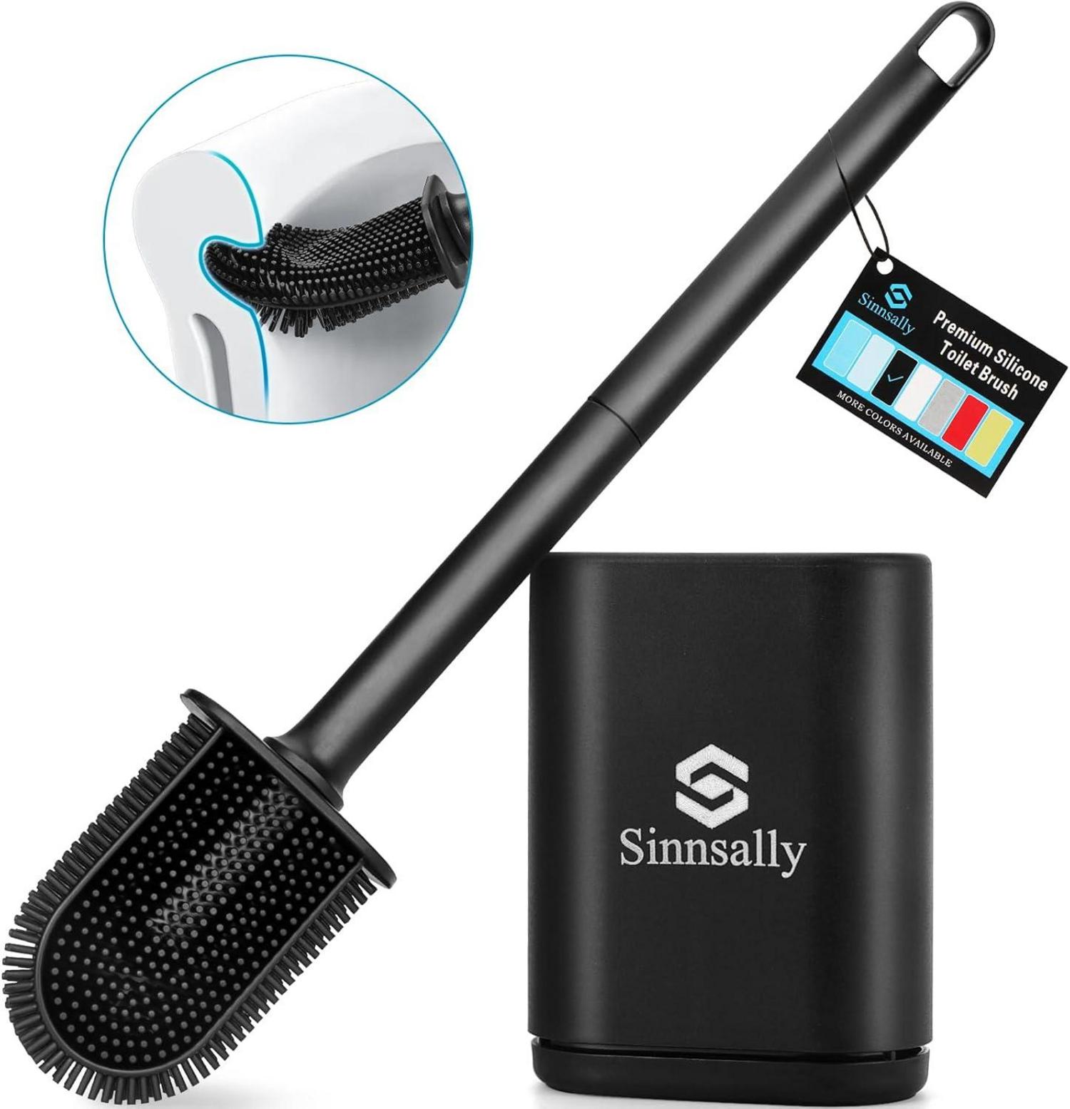 Toilettenbürste mit Silikon-Bürstenkopf und Wandmontage, Schwarz