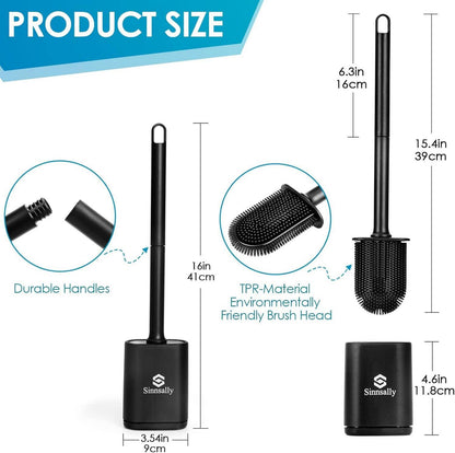 Sinnsally Klobürste Silikon WC-Bürste mit Halter Set Badezimmer Hygiene Schwarz