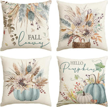 Herbst Kissenbezüge Blau Sonnenblumen Set 4er 45x45 cm