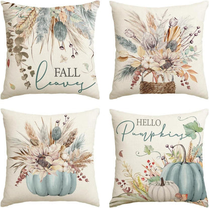 Herbst Kissenbezüge Blau Sonnenblumen Set 4er 45x45 cm