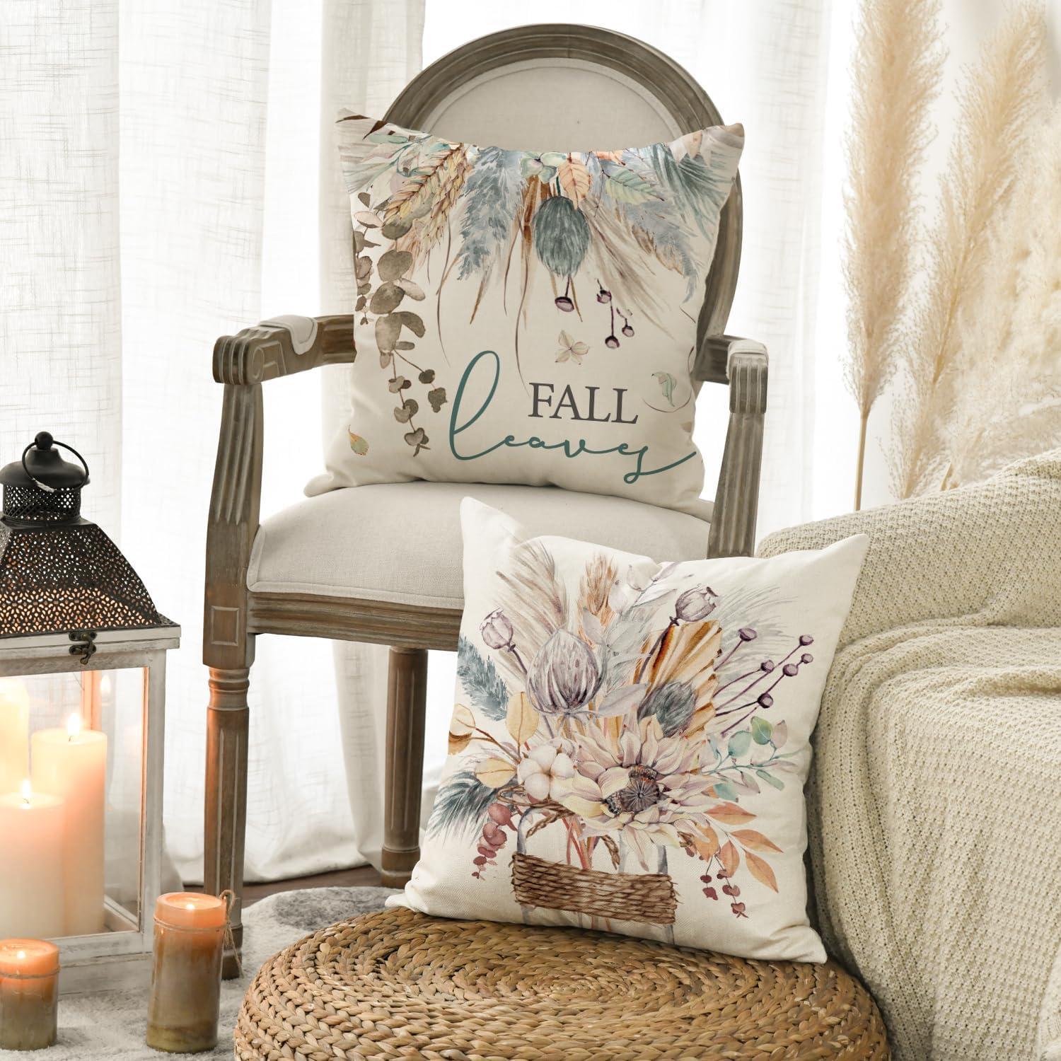 Herbst Kissenbezüge Blau Sonnenblumen Set 4er 45x45 cm