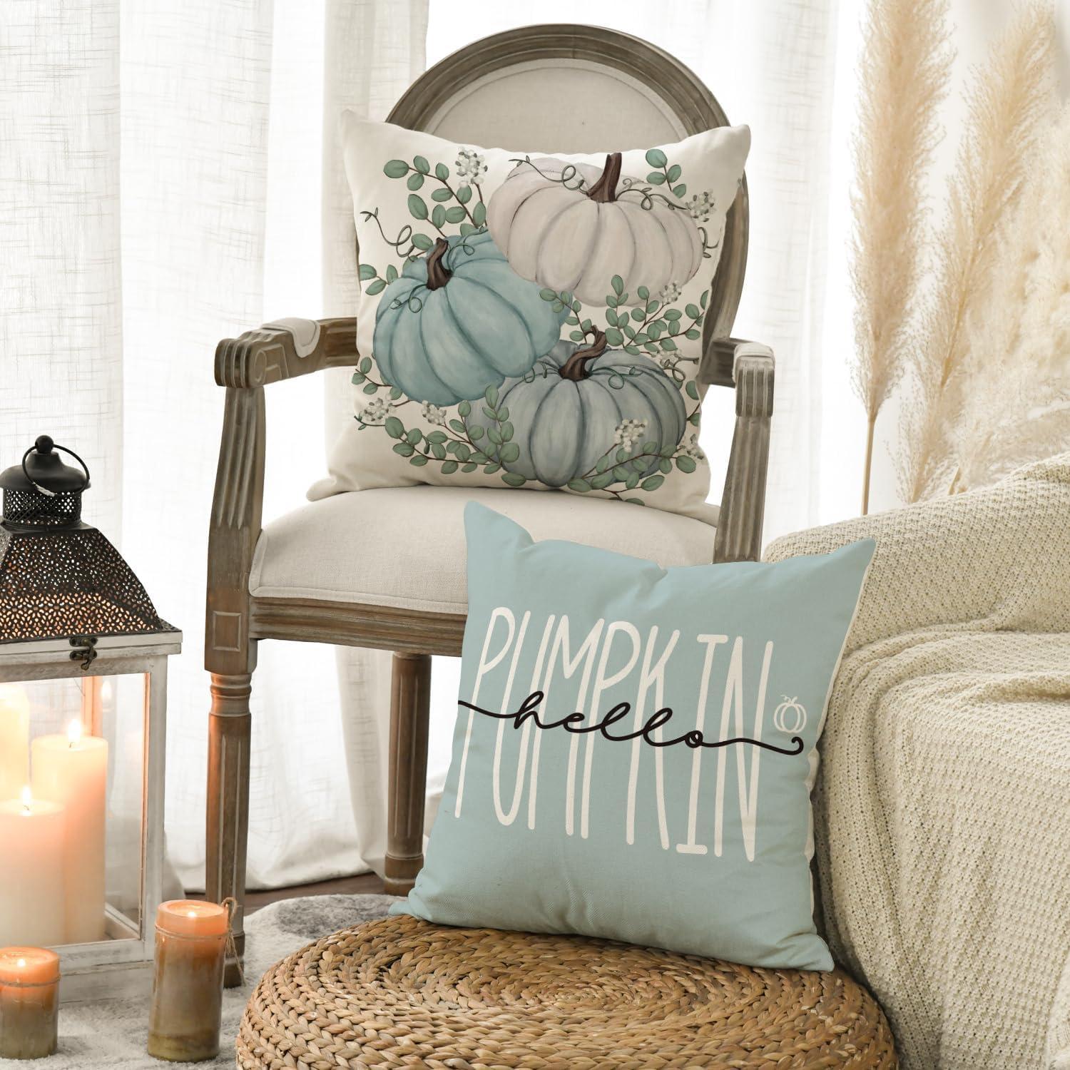 Herbst Kissenbezüge Blau Set 4 Stück 45x45 cm Couch