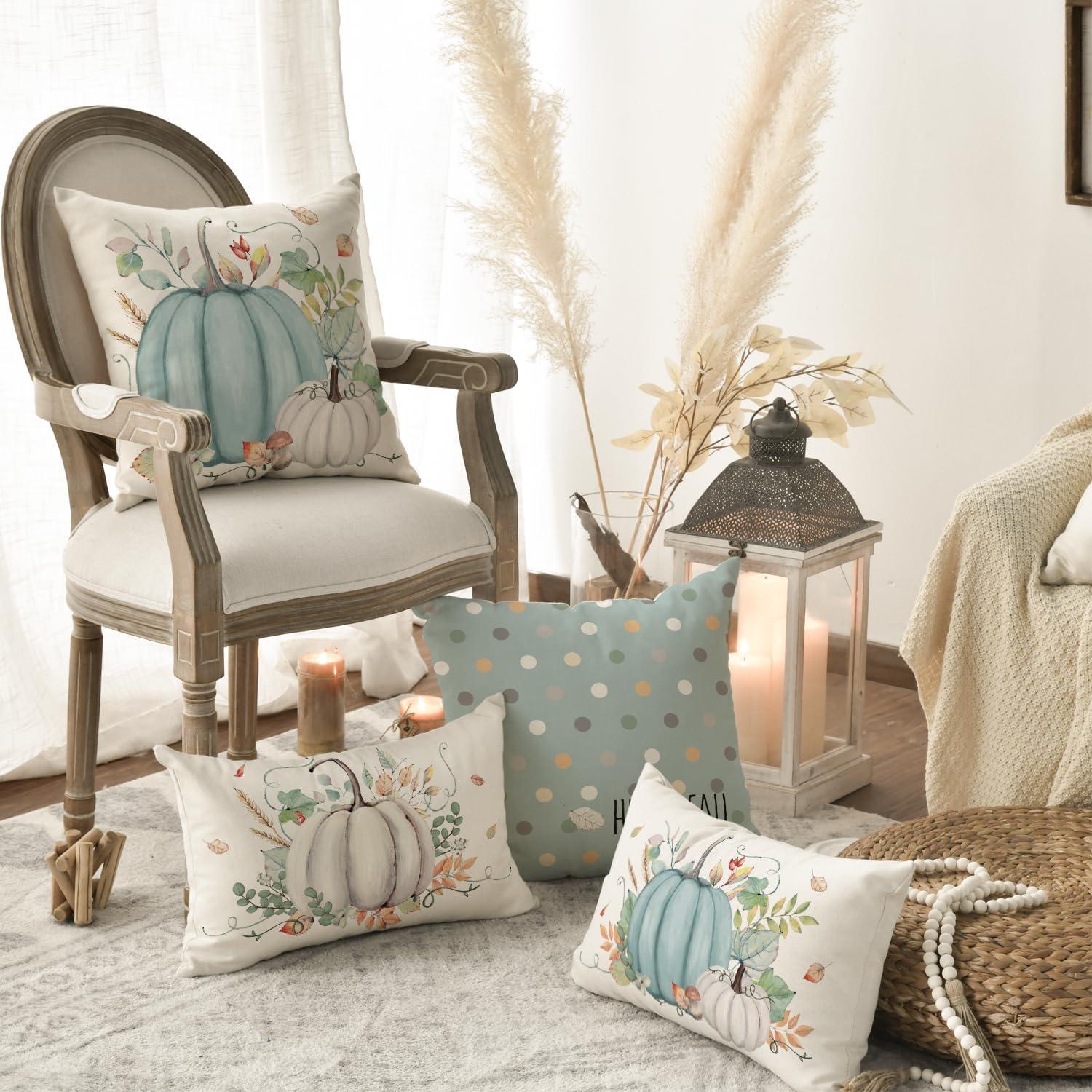 Artoid Kürbisse Herbst Kissenbezüge 45x45 cm Set Blau