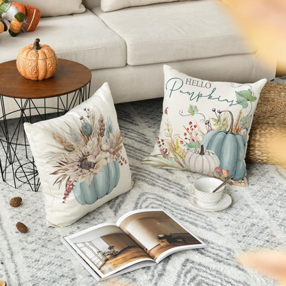 Herbst Kissenbezüge 4er Set Blau Sonnenblumen Blätter 50x50 cm