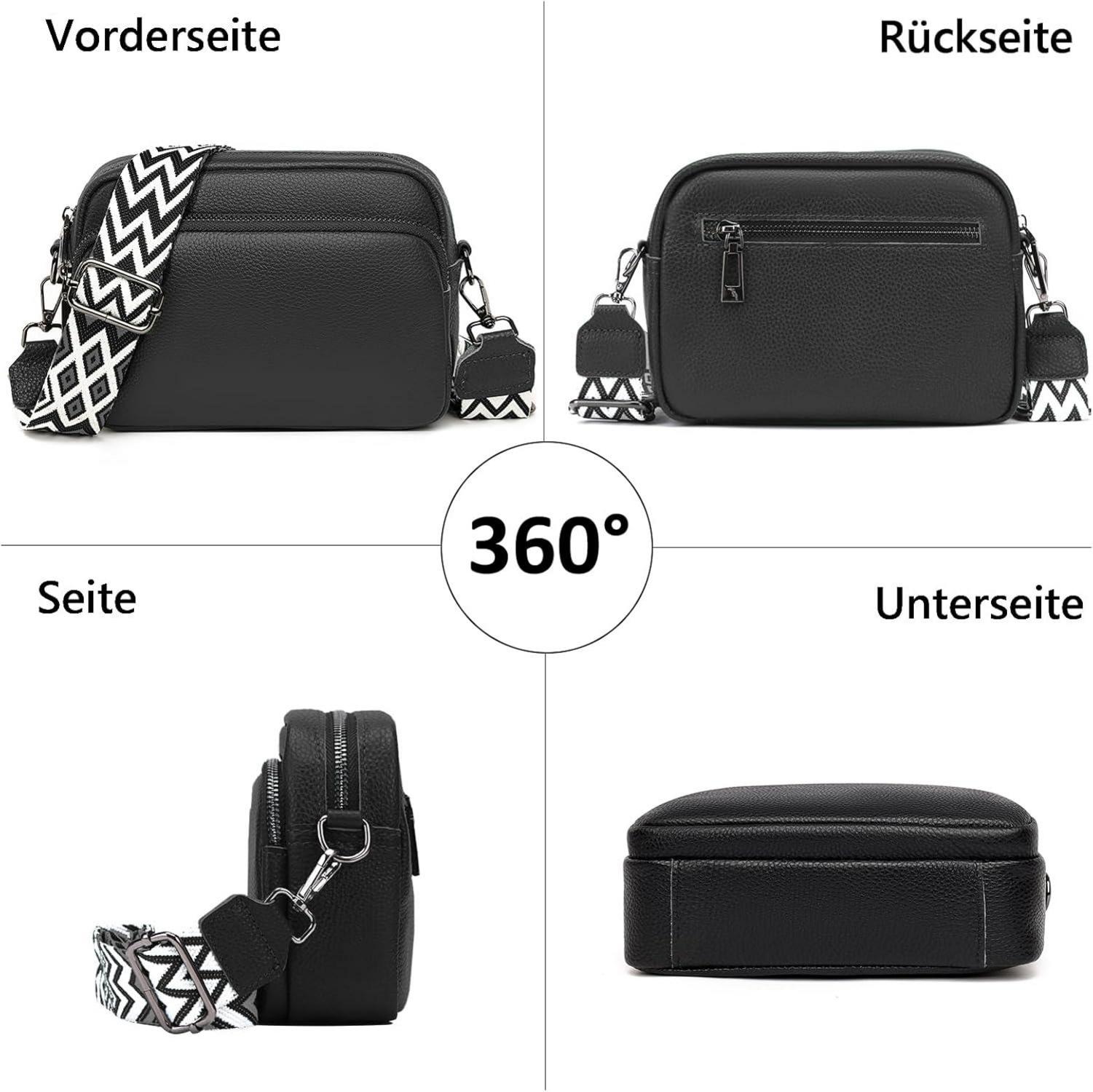 Damen Echtes Leder Umhängetasche Crossbody Bag mit Breitem