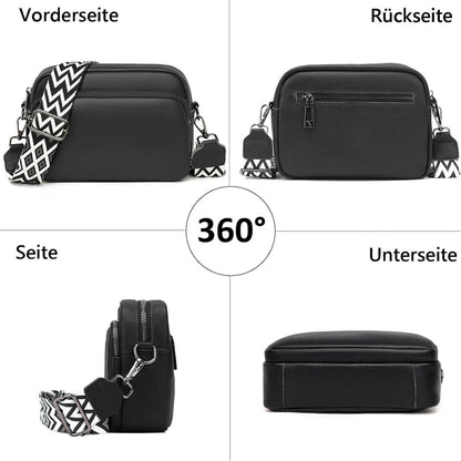 Damen Echtes Leder Umhängetasche Crossbody Bag mit Breitem