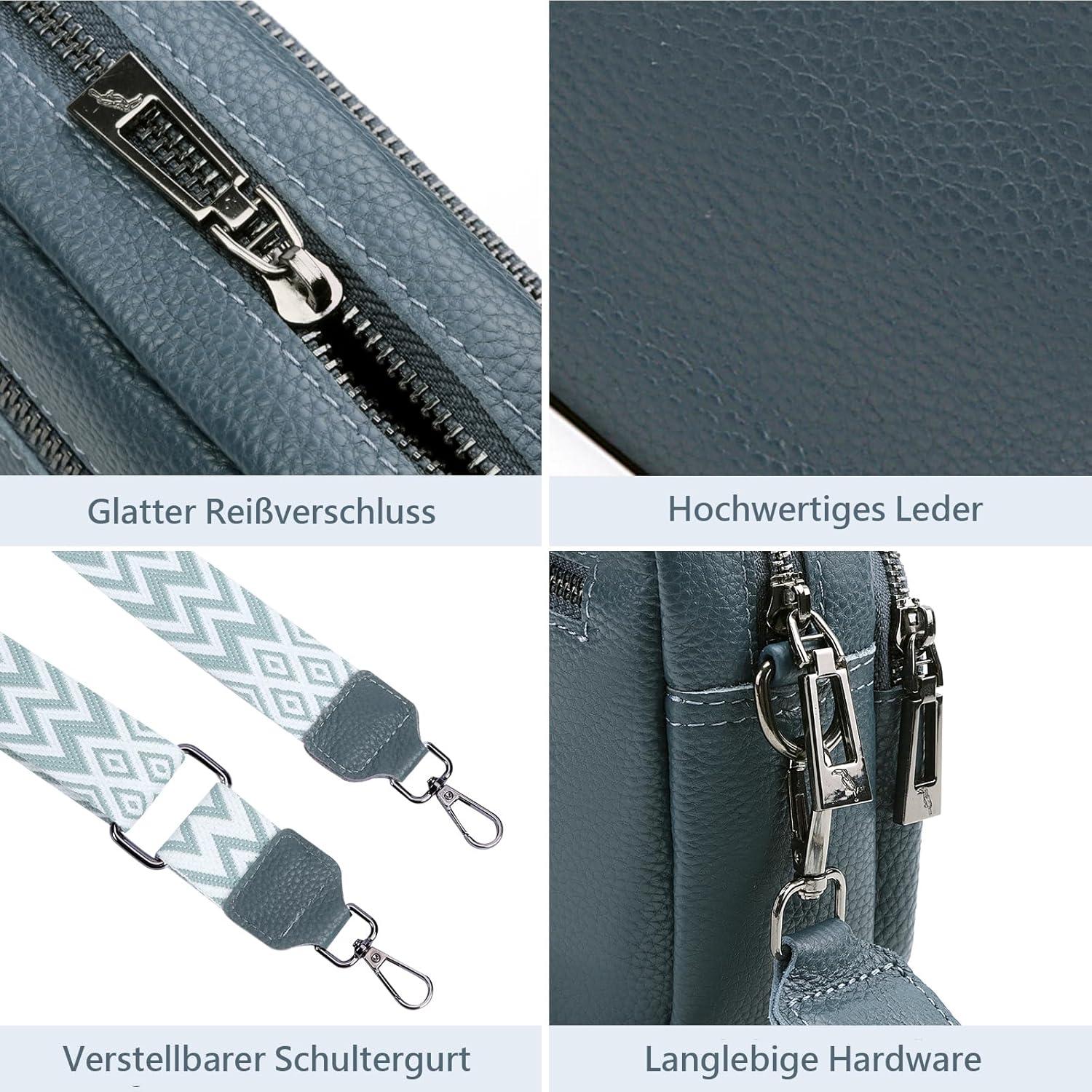 Damen Crossbody Umhängetasche Echtes Leder Schultertasche Blau