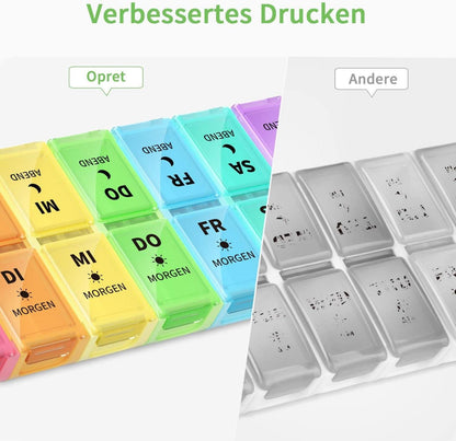 Wochen-Pillendose 7 Tage 2 Fächer für Morgens Abends, Abnehmbar