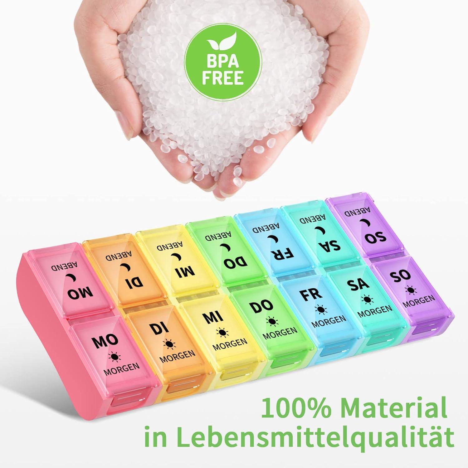 Tablettenbox 7 Tage 2 Fächer Morgens Abends Pillendose 14 Fächer