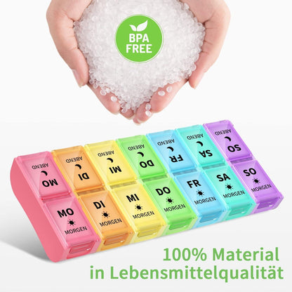 Tablettenbox 7 Tage 2 Fächer Morgens Abends Pillendose 14 Fächer