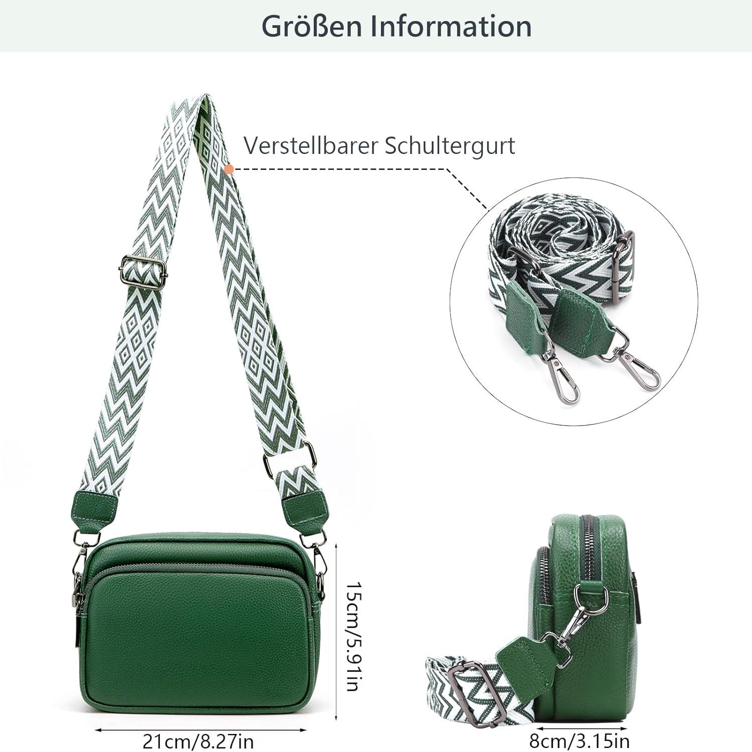 Damen Umhängetasche Echtes Leder Crossbody Bag mit breitem