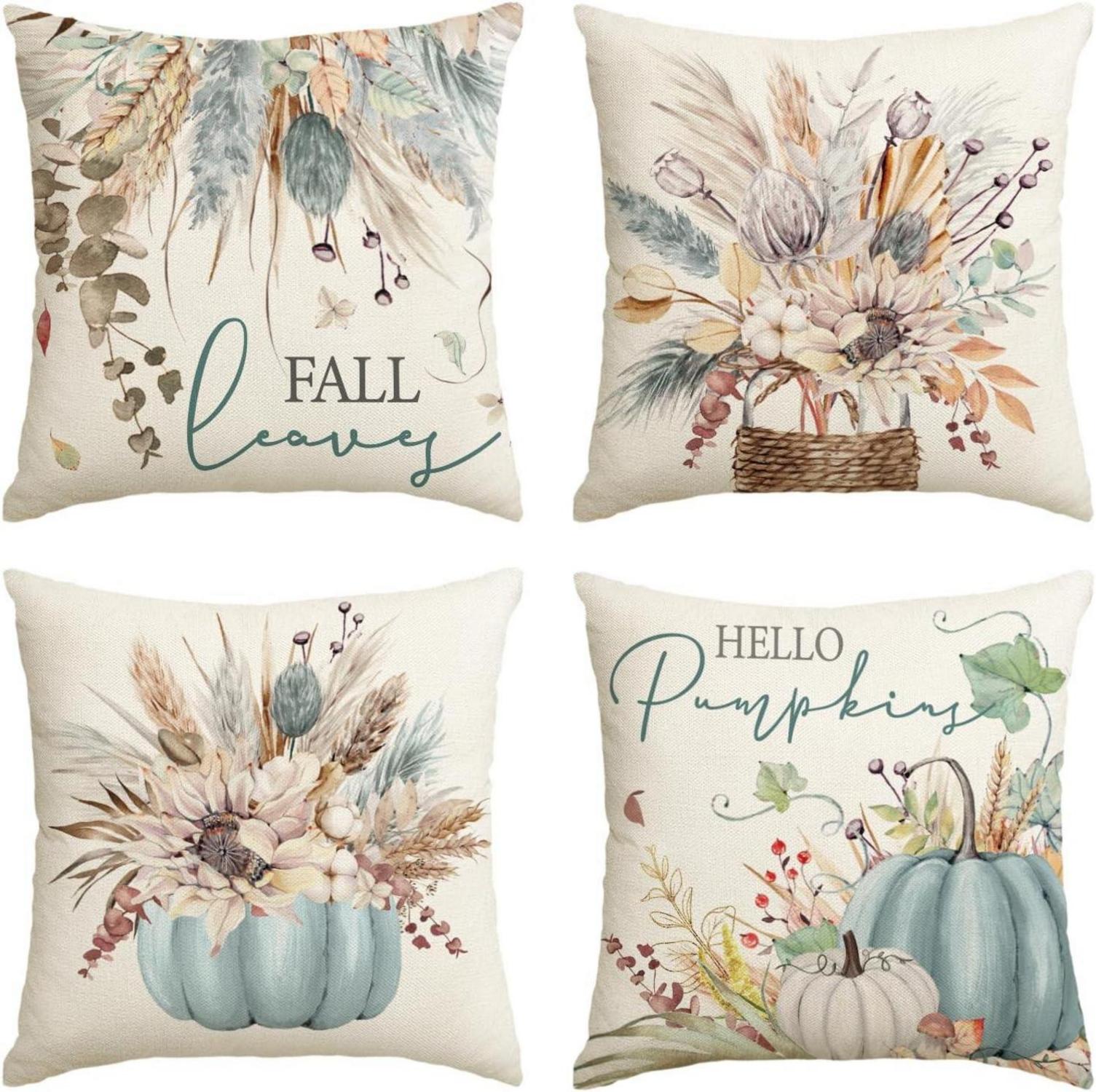 Artoid Sonnenblumen Blätter Kürbisse Herbst Kissenbezüge 4er Set 40x40
