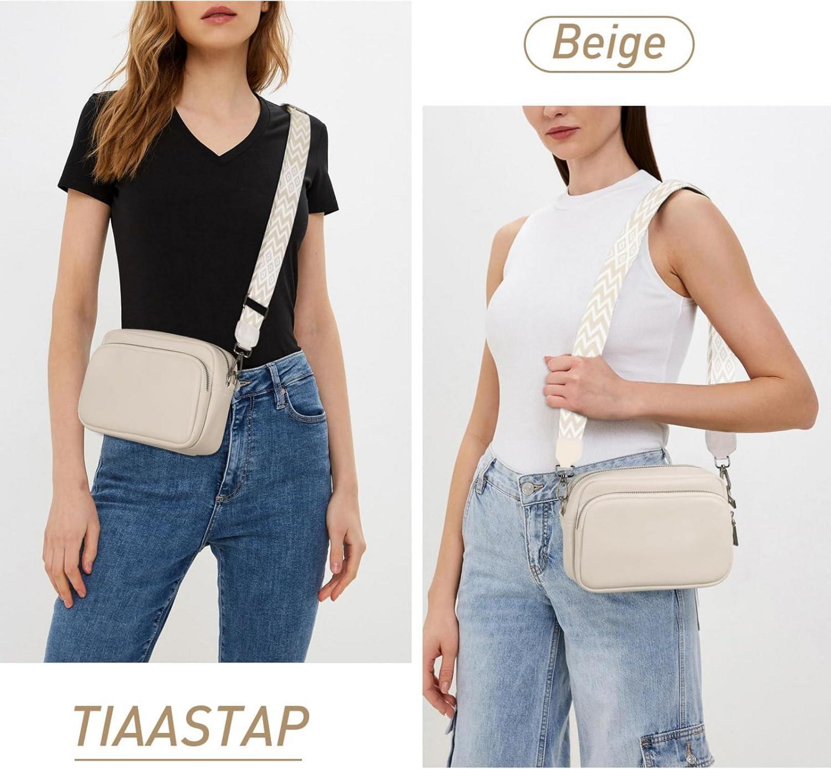 Damen Umhängetasche Echtes Leder Crossbody Bag mit Breitem