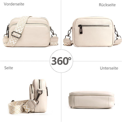 Damen Umhängetasche Echtes Leder Crossbody Bag mit breitem