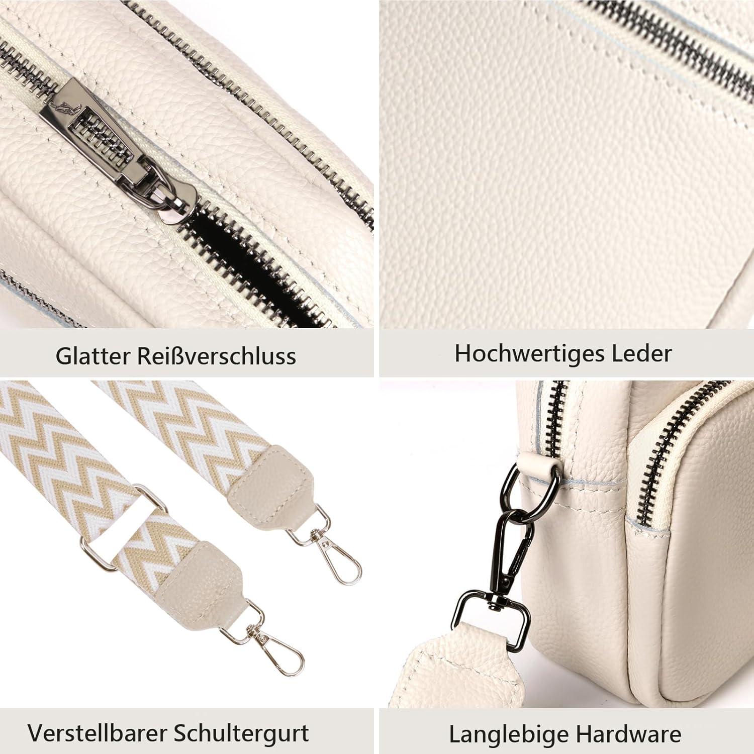 Damen Handy Umhängetasche Echtes Leder Crossbody Bag Schultergurt 3 Fächer