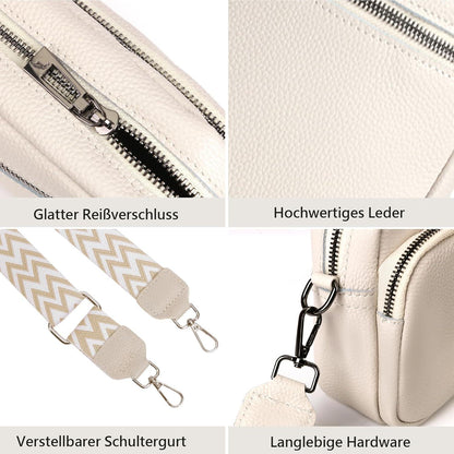 Damen Handy Umhängetasche Echtes Leder Crossbody Bag Schultergurt 3 Fächer