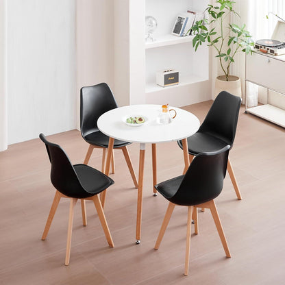 Esszimmerstuhl Set 8er – Massivholz, Abnehmbares Kissen Schwarz+Beige