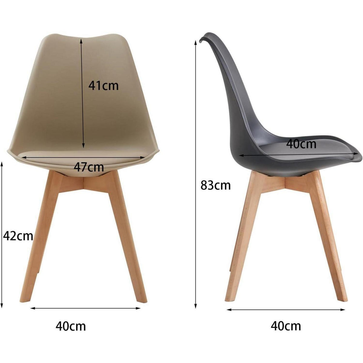 Esszimmerstuhl Set 8er – Massivholz, Abnehmbares Kissen Schwarz+Beige