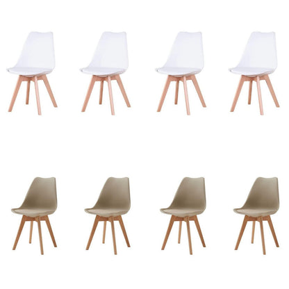 Esszimmerstuhl Set 8er – Weiß & Beige, Massivholzbeine