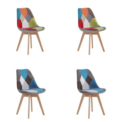 Patchwork Esszimmerstühle Set (Blau+Rot) mit Sitzkissen