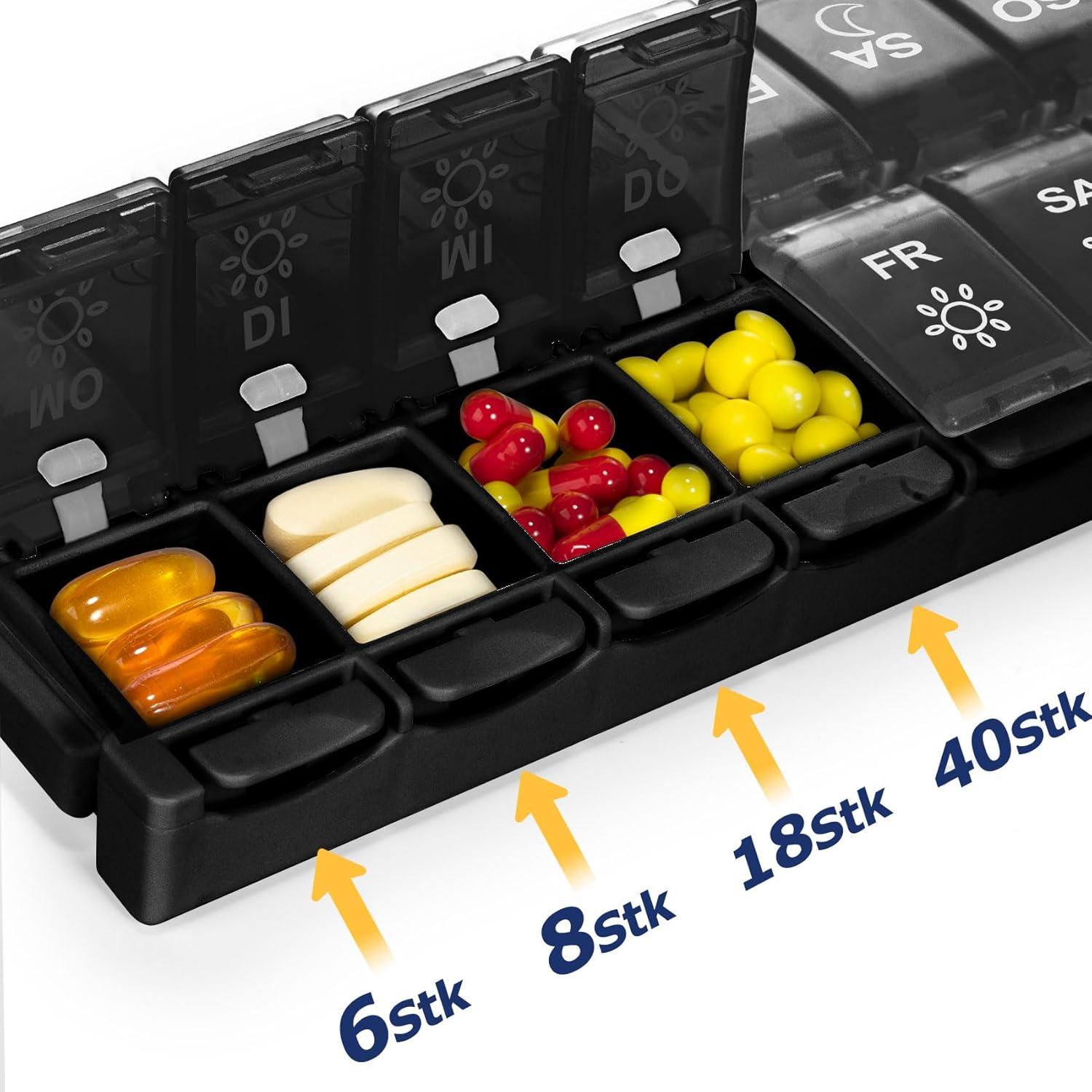 Wöchentliche Tablettenbox Schwarz 14 Fächer Am Pm Tablettenorganizer