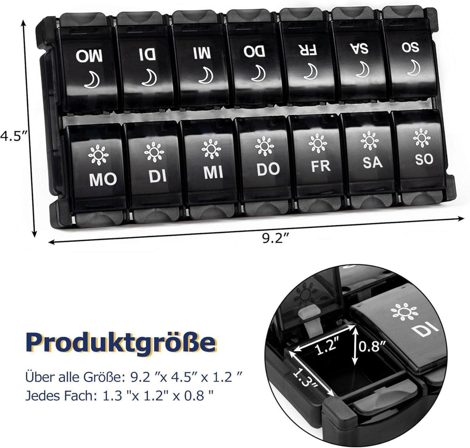 Tablettenbox 7 Tage Pillendose 2 mal am Tag Medikamentenbox 14 Fächer